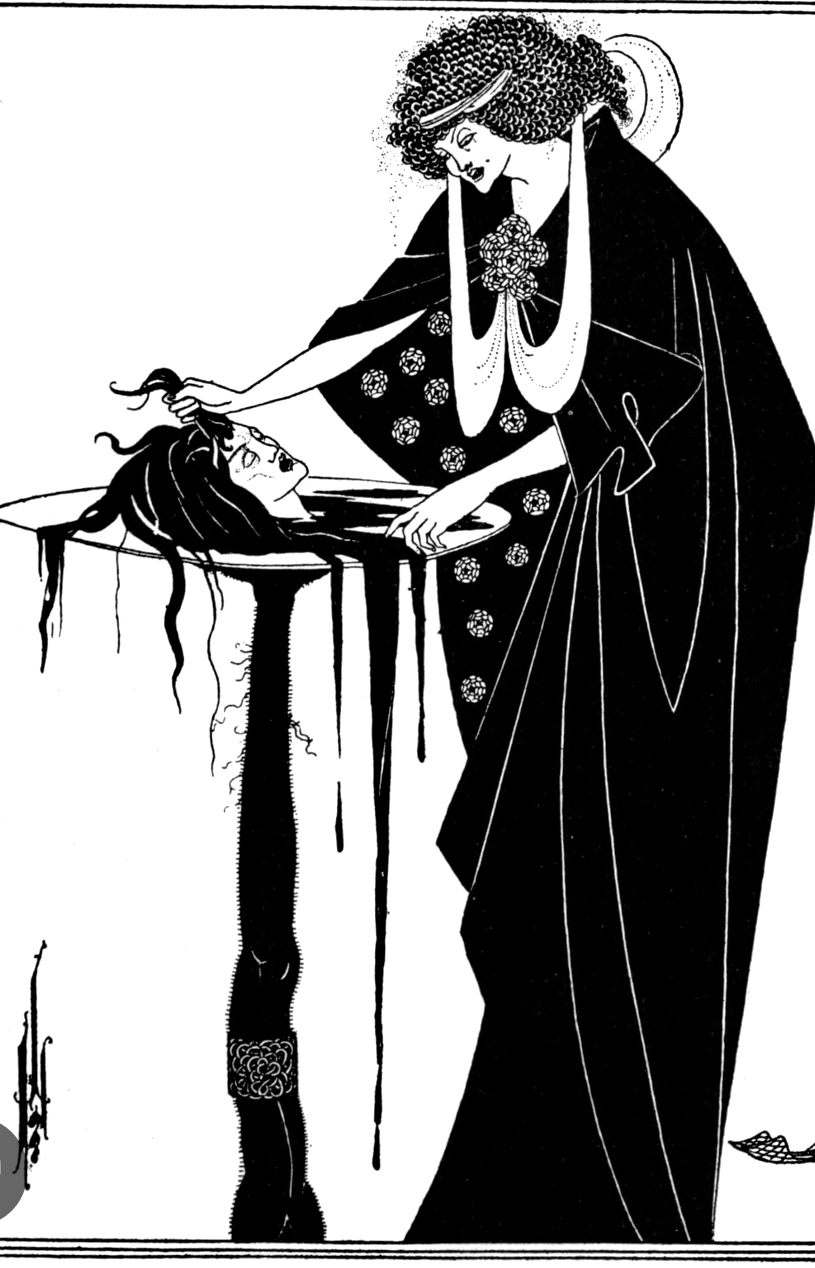 Aubrey Beardsley-style black-and-white illustration for Oscar Wilde's Salome