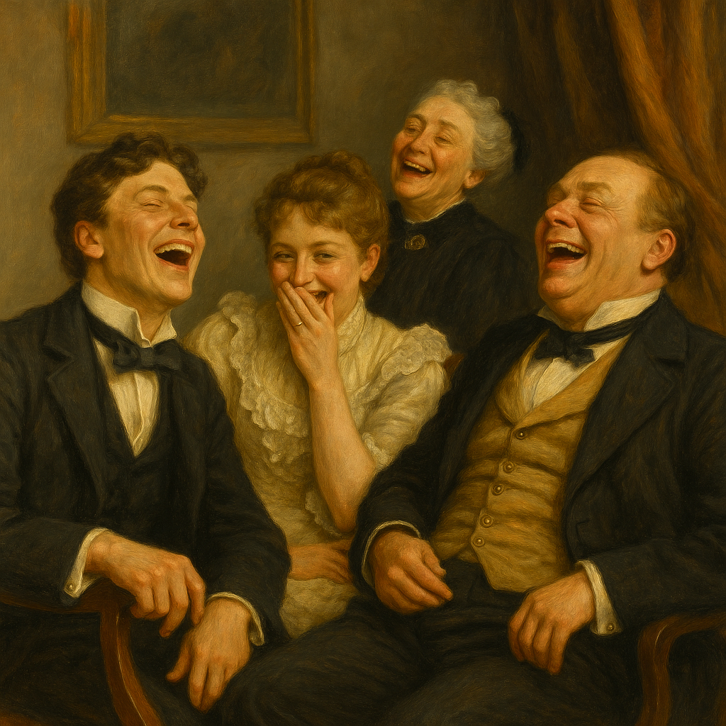 Victorian men sharing a secret in a comedic Wildean setting