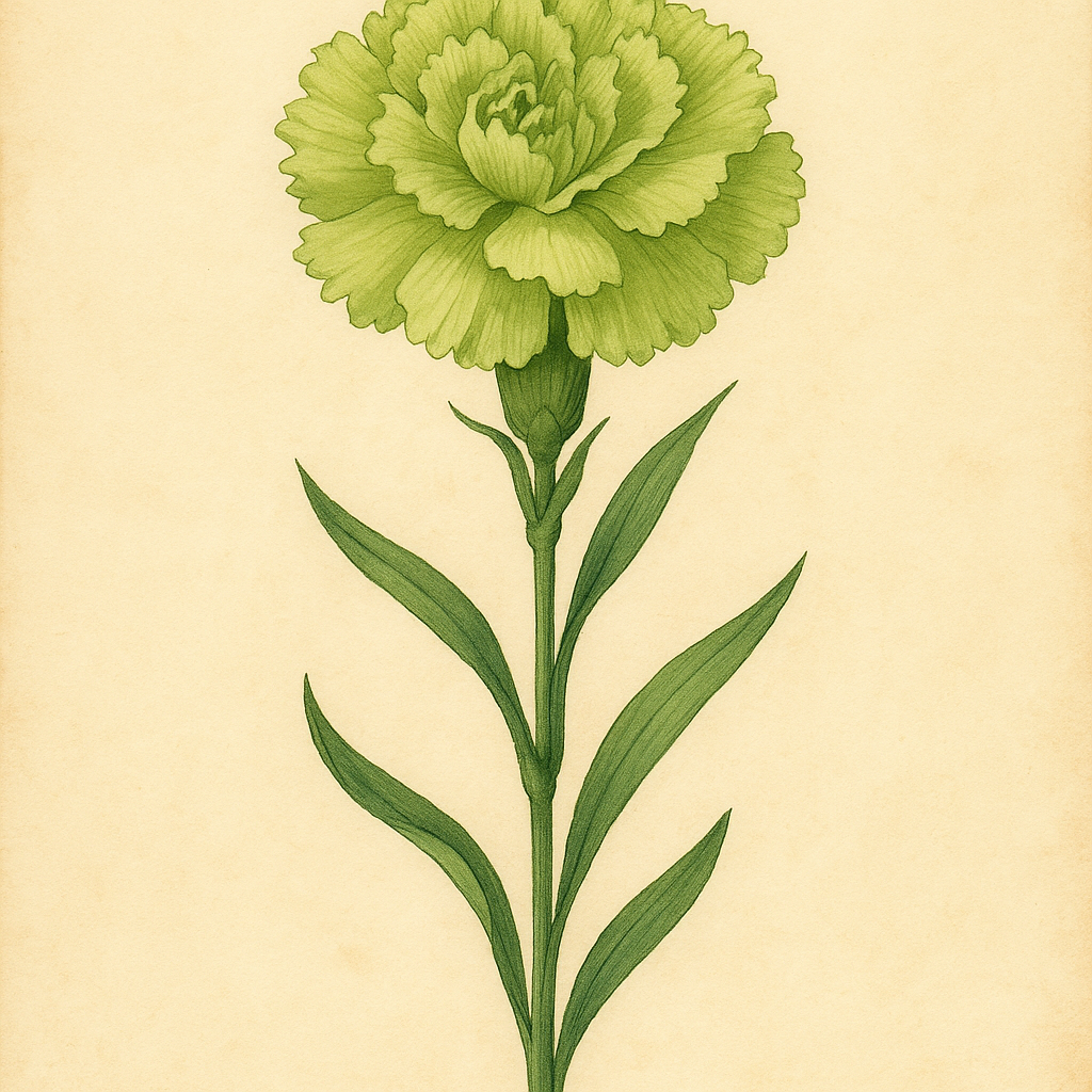 A modern botanical-style illustration of a green carnation