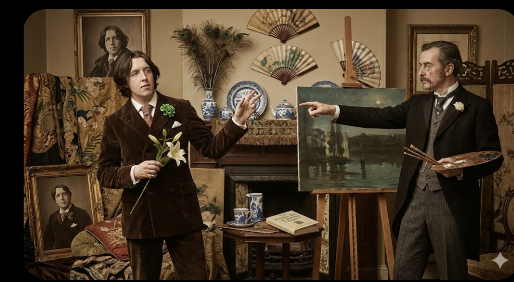 Portrait photographs of James McNeill Whistler and Oscar Wilde, two leading figures of the Aesthetic movement in Victorian England